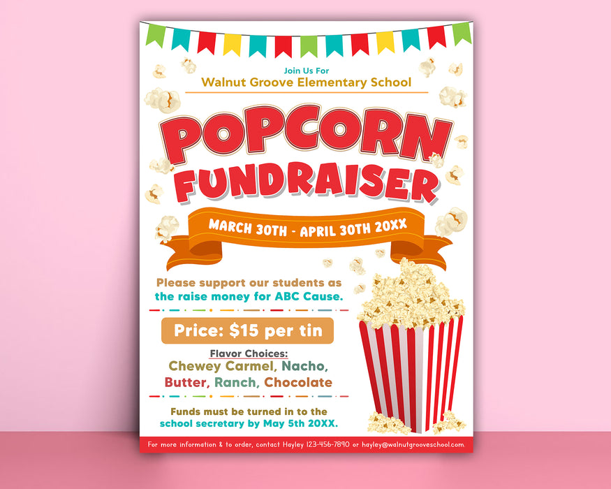 Editable Popcorn Fundraiser Invite Flyer Template for School, Community and Church