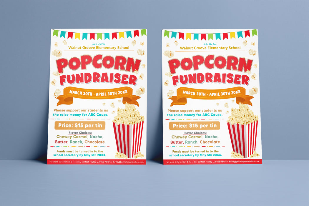 Editable Popcorn Fundraiser Invite Flyer Template for School, Community and Church