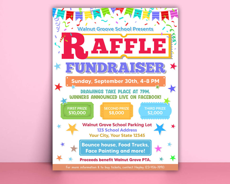 Editable Raffle Fundraiser Invite Flyer Template - Posh Park