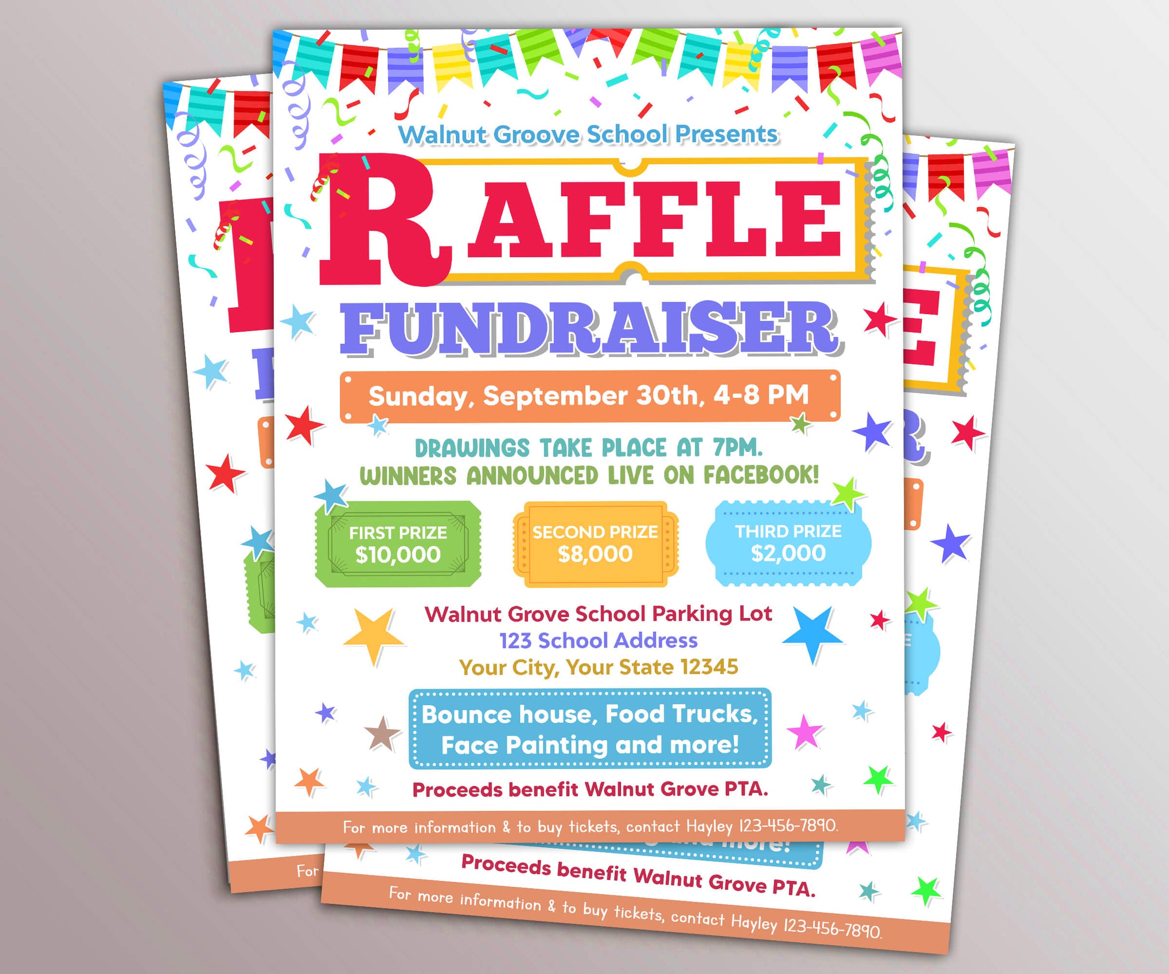 Editable Raffle Fundraiser Invite Flyer Template - Posh Park