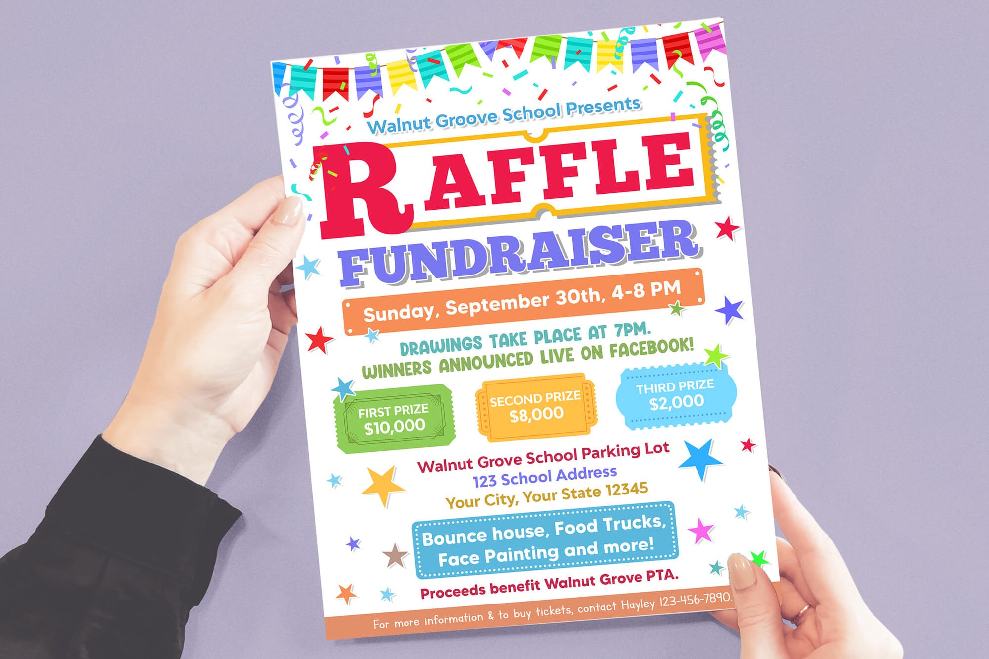 Editable Raffle Fundraiser Invite Flyer Template - Posh Park