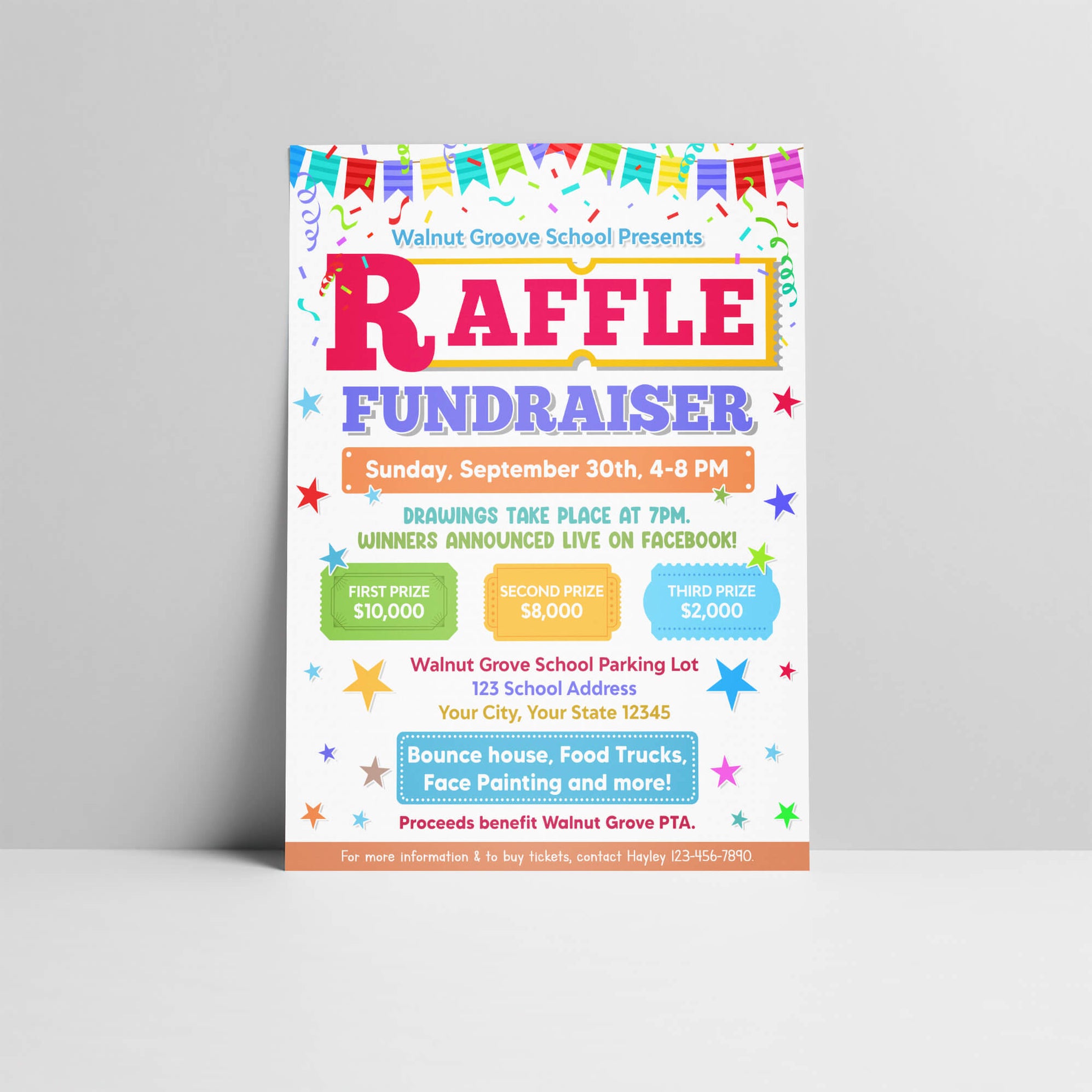Editable Raffle Fundraiser Invite Flyer Template - Posh Park