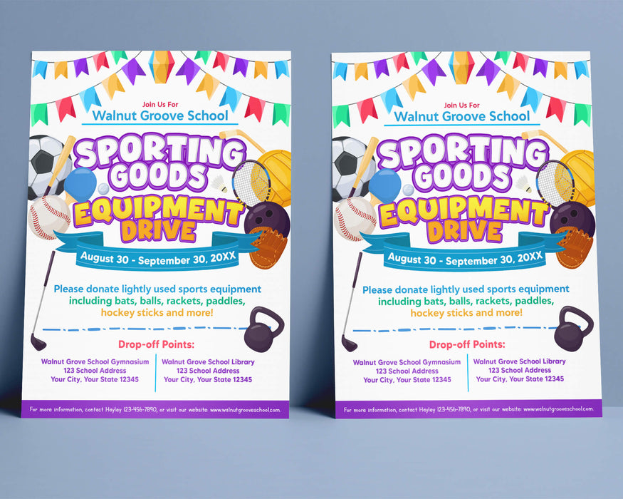 DIY Sporting Goods Equipment Drive | Editable Fundraiser Flyer Template