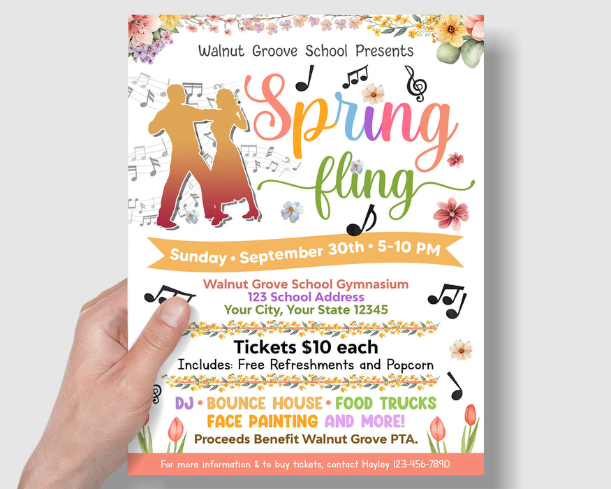 DIY Spring Fling Flyer Template | PTO PTA School Dance Party Fundraiser ...