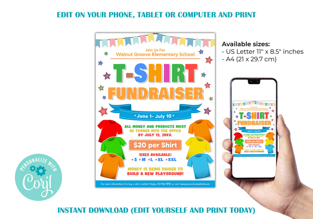 T-shirt Fundraiser Flyer Printable PTO PTA Sale Clothing 