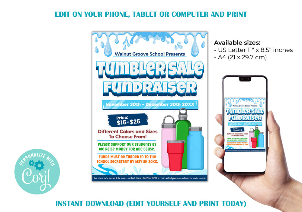 DIY Tumbler Sale Flyer | Editable Fundraiser Flyer Template