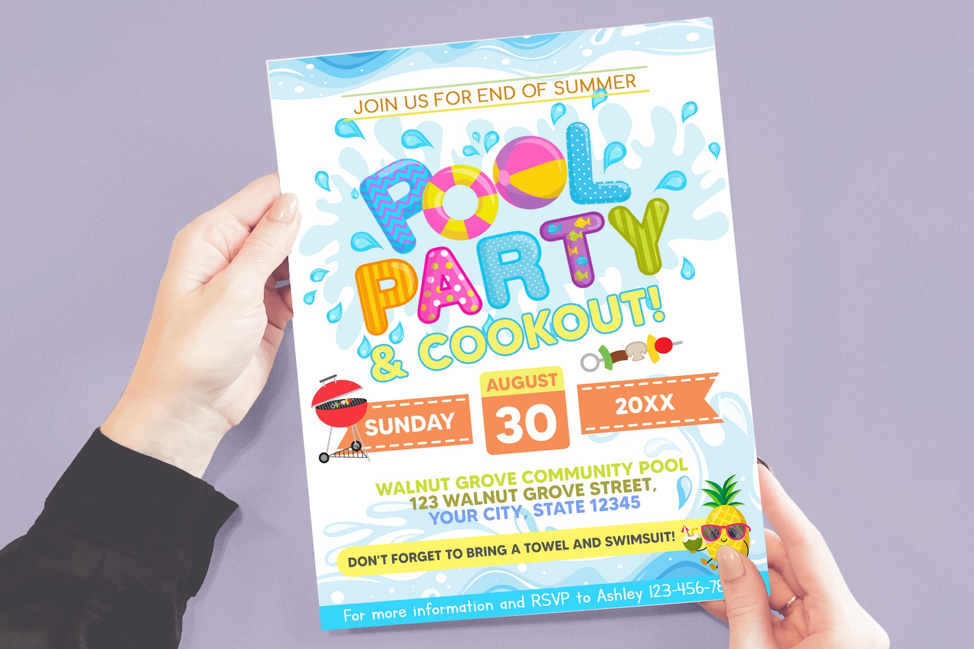 Editable Summer Party & Cookout Invitation Flyer - Posh Park