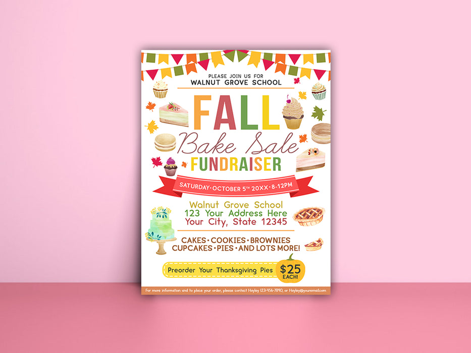 Fall Bake Sale Flyer, Editable Community Fundraiser Invite, Fall Churc ...
