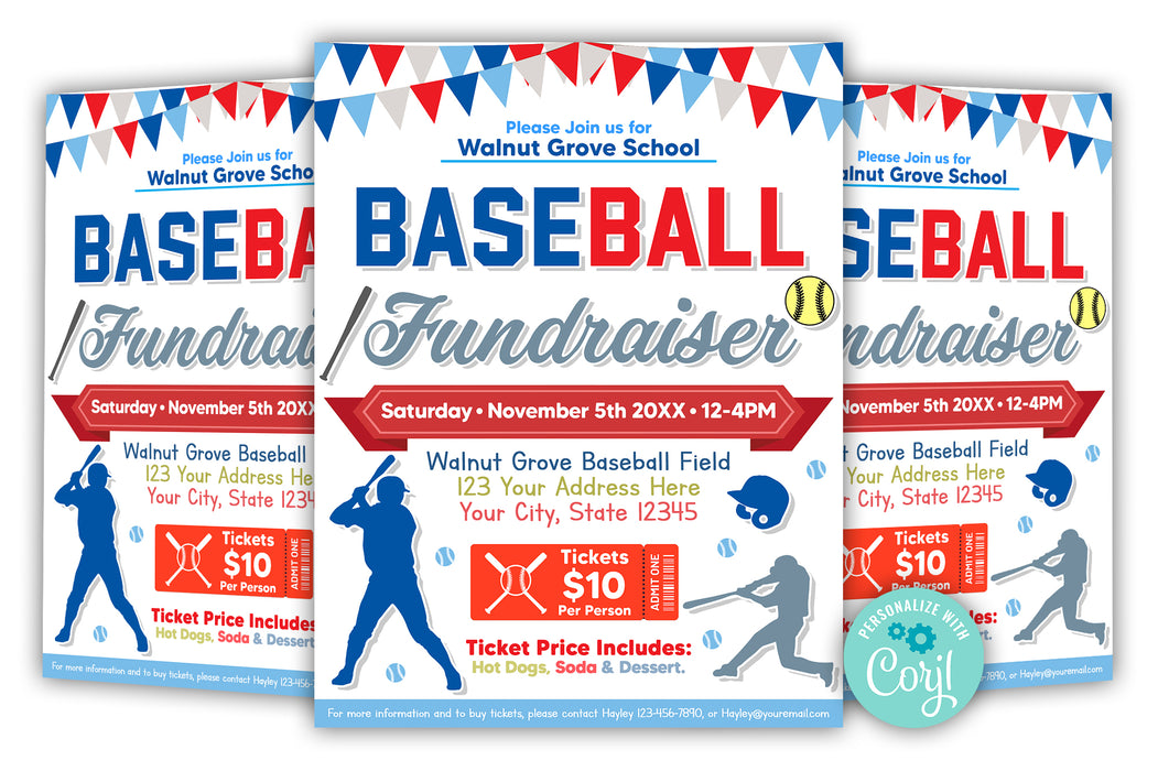 Customizable Baseball Fundraiser Flyer, Editable Fundraiser Event, Bas ...
