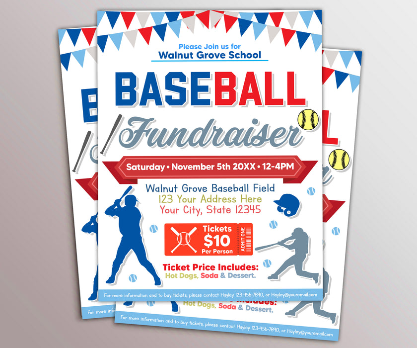Customizable Baseball Fundraiser Flyer, Editable Fundraiser Event, Bas ...