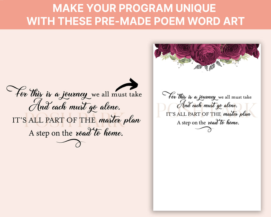For This Is A Journey We All Must Take Funeral Poem Word Art  | Transparent Pre-made Funeral Program Poem