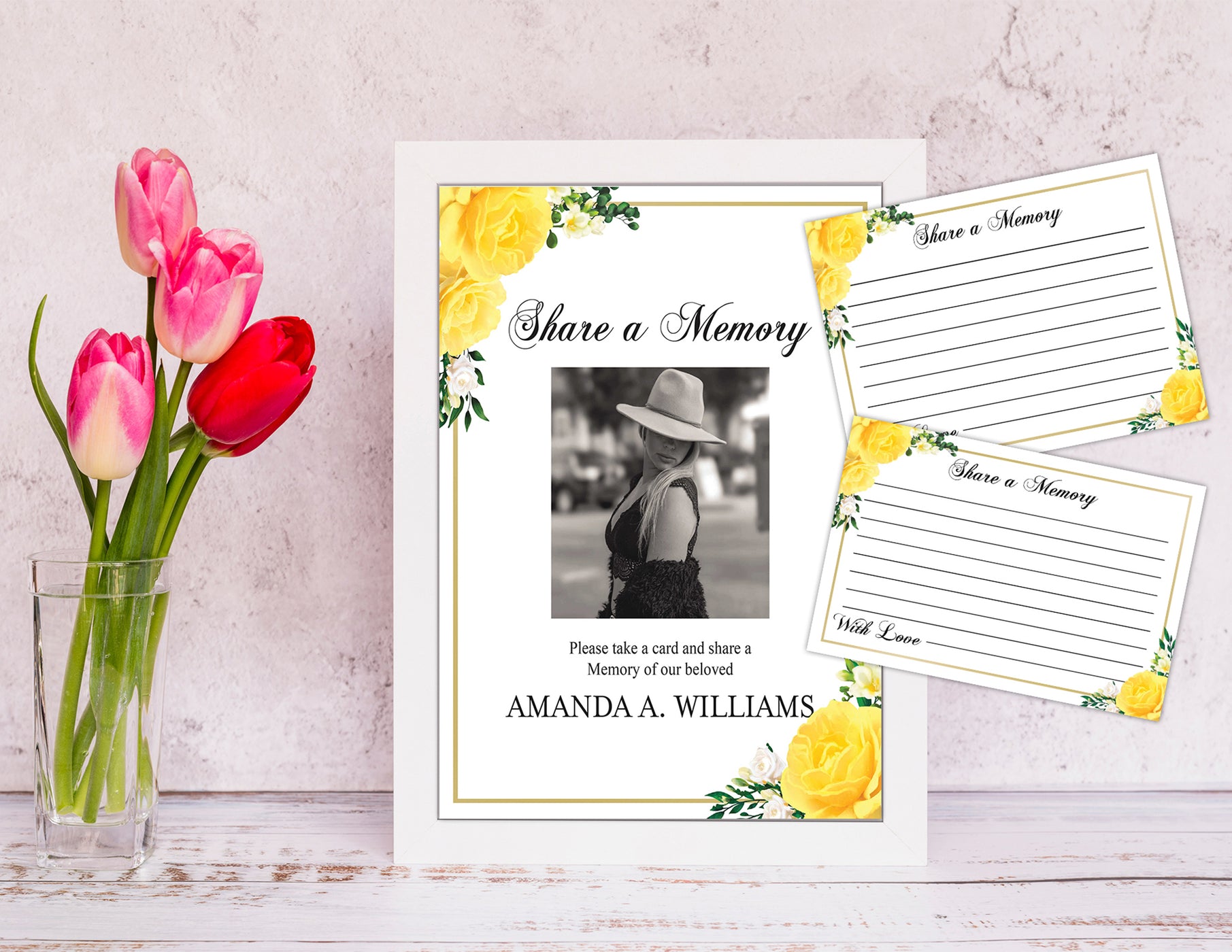 Editable 9 Piece Yellow Rose Funeral Program Template Bundle | Funeral ...