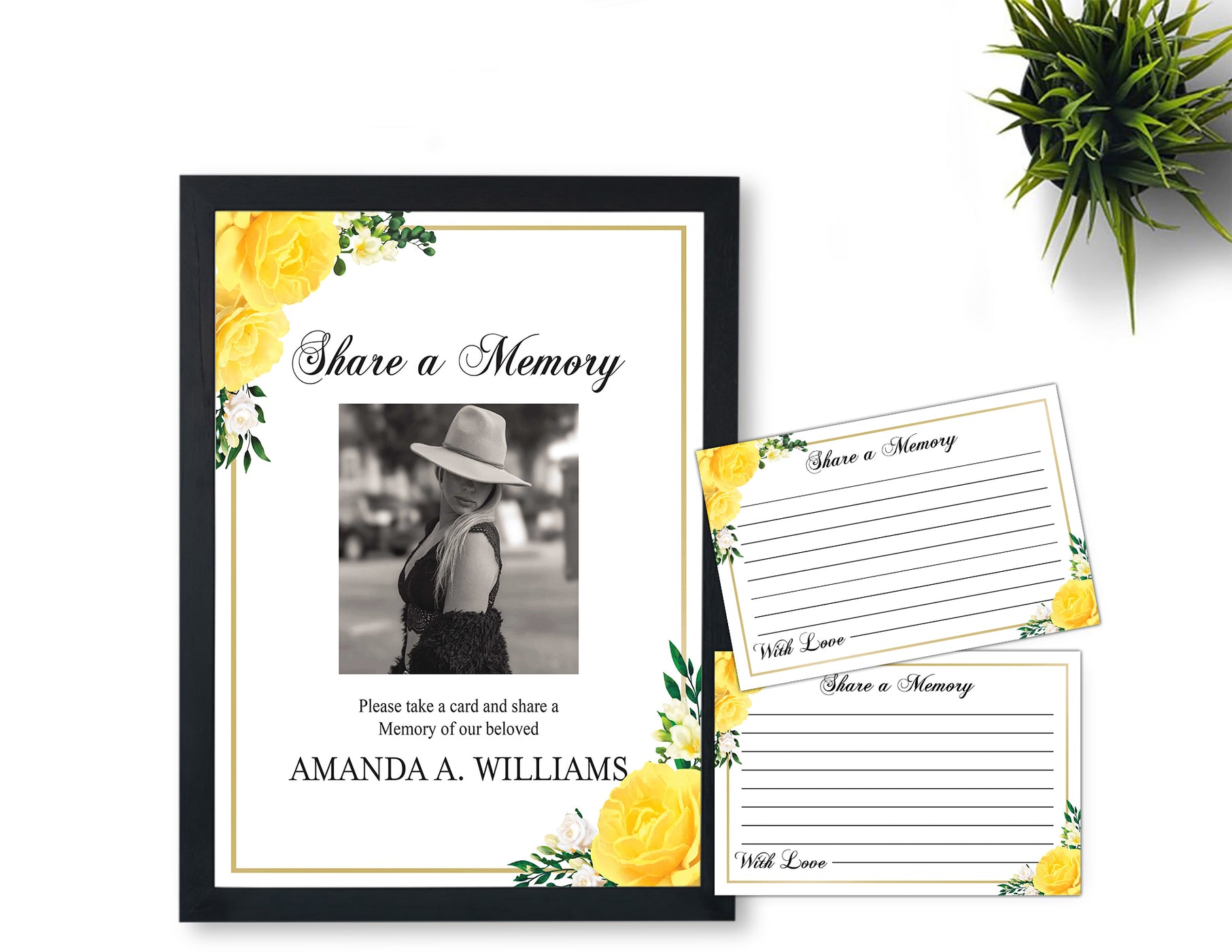 Editable 9 Piece Yellow Rose Funeral Program Template Bundle | Funeral ...