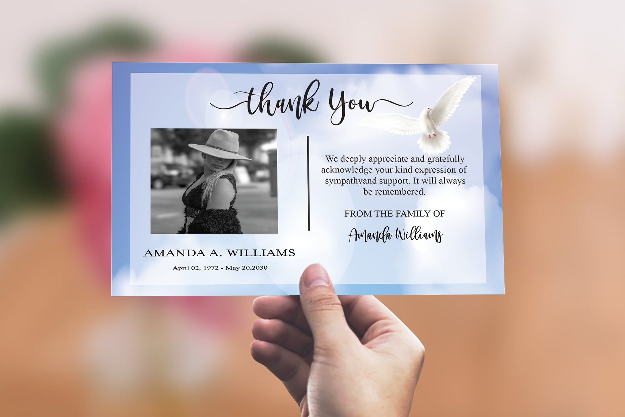White Dove Funeral Thank You Notes with Photo, Editable Photo Thank Yo