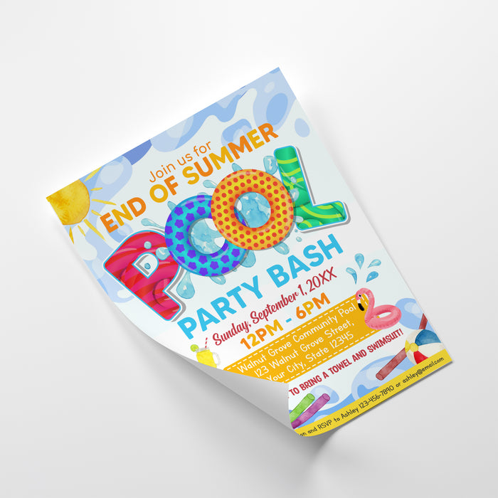summer party invite, end of summer, splish splash, backyard party, Summer Invite, pool party invite, Summer Pool Party, goodbye pool, hello school, pool party, summer bash, template digital, memorial day party