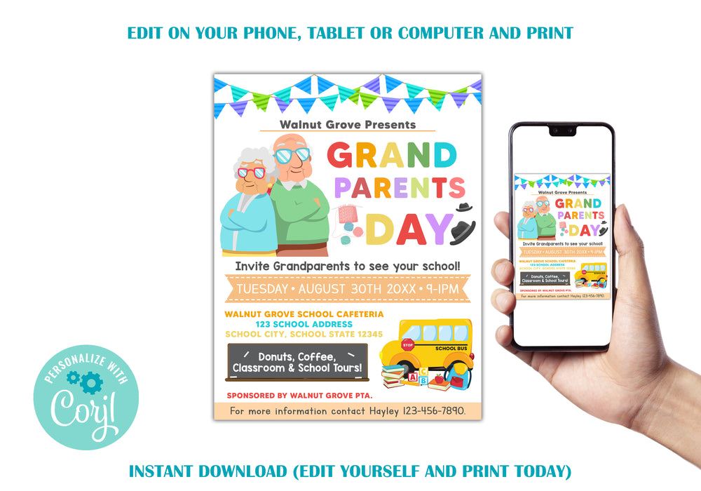 Grandparents Day Invite Template DIY Family School Printable Invite Grandparents Day Invite Template DIY Family School Printable Invite