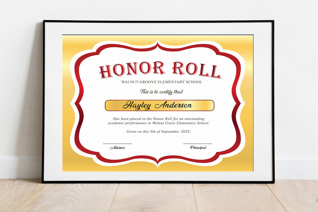 DIY Honor Roll Certificate Red and Beige Template, Honor Roll Awards, Editable School Award Certificates
