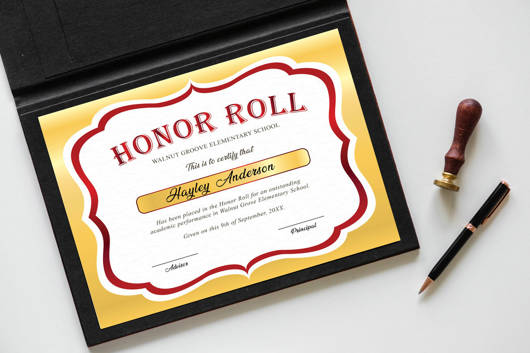 DIY Honor Roll Certificate Red and Beige Template, Honor Roll Awards, Editable School Award Certificates
