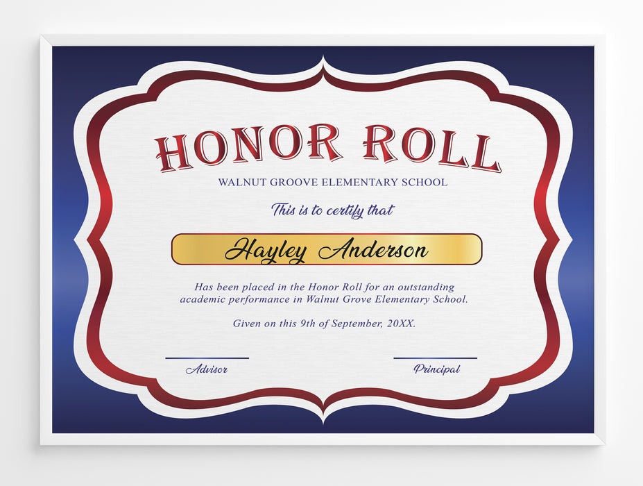 Customizable Red And Blue Honor Roll Award Certificate Template BUNDLE , DIY School Award Certificate
