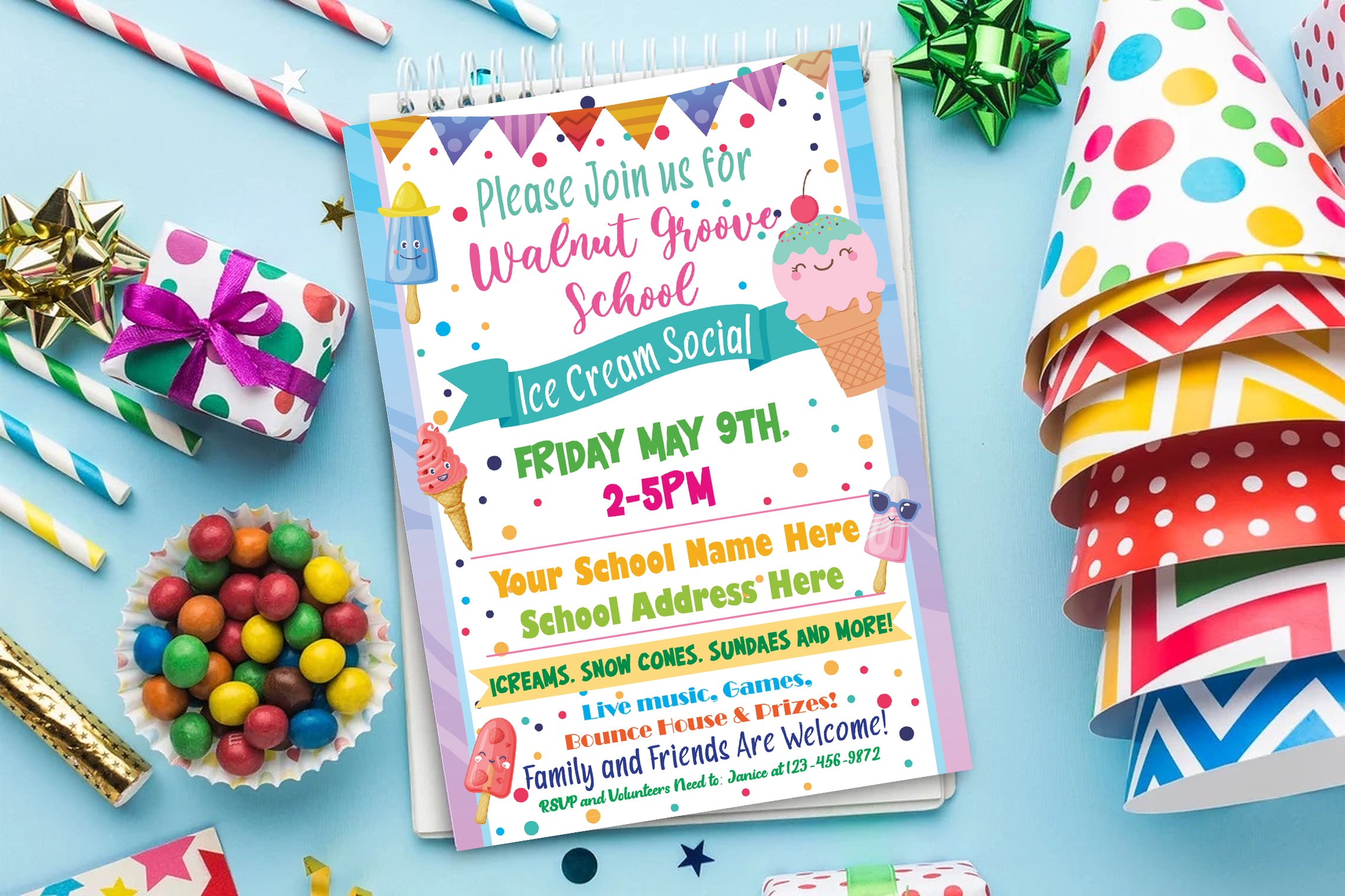 Invitation Social Program Editable Ice Cream Social Party Invitations - Posh Park