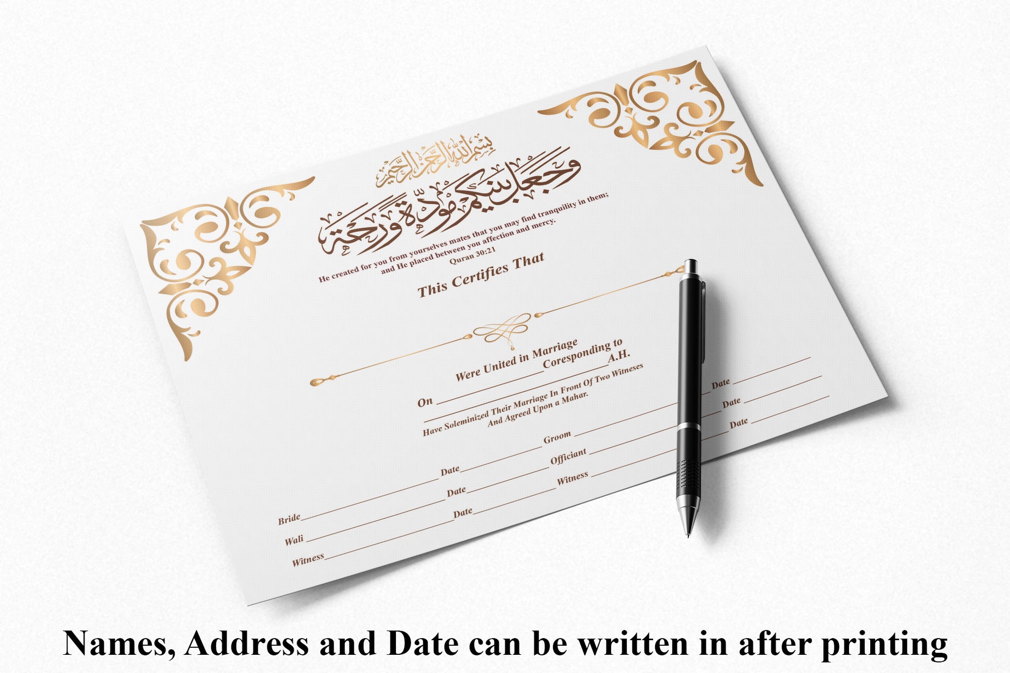PDF Nikah Template Landscape Orientation, Gold Nikkah Certificate, Pri — Posh Park