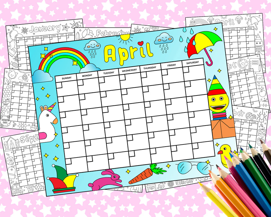 12 Month Kawaii Coloring Calendar for Kids, PDF Cute Kawaii Calendar t — Posh Park 12-month-kawaii-coloring-calendar-for-kids-pdf-cute-kawaii-calendar-t-posh-park