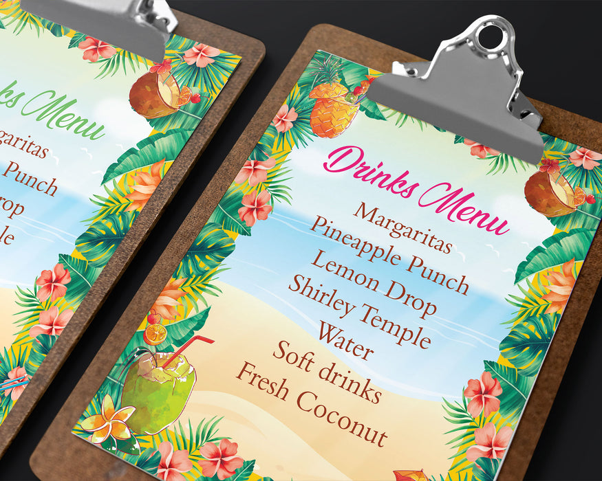 Editable Luau Drink Menu Sign Template | Hawaiian Tropical Bar Menu Luau Party Decorations