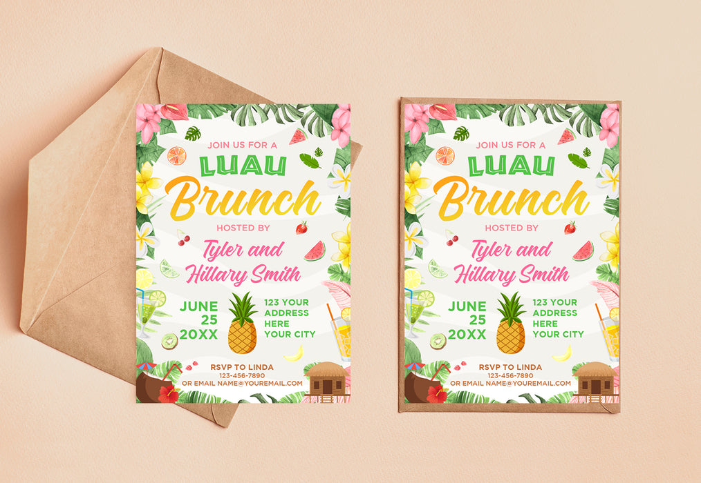 Editable Luau Brunch Invitation | Bridal Shower and Birthday Invitation Template