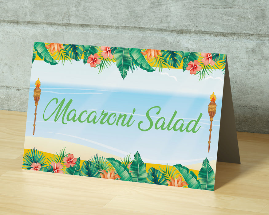Editable Luau Place Cards | Hawaiian Tropical Buffet Food Label Template - Posh Park editable-luau-place-cards-hawaiian-tropical-buffet-food-label-template-posh-park