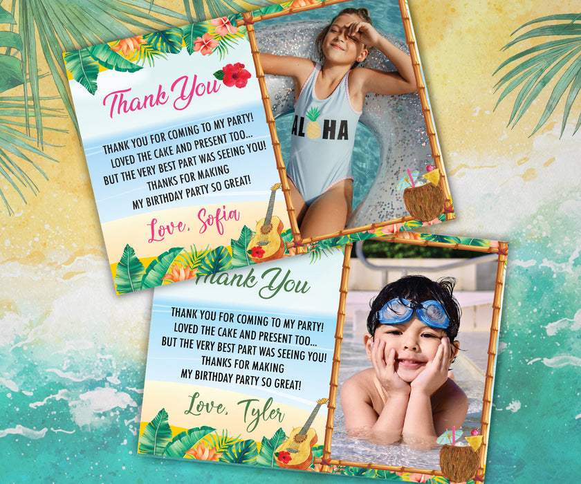 Editable Luau Thank You Card With Photo | Hawaiian Tropical Thank You Notes