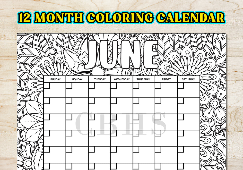 Color Calender Pages PDF Flower Pattern 12 Month Coloring Calendar, Printable Floral Colori ...