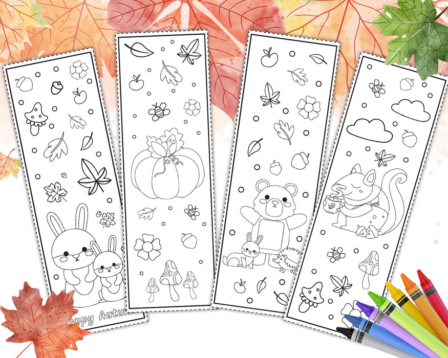 Fall Coloring Bookmark, Autumn Coloring Bookmark, Printable Autumn Coloring Bookmarks for Kids, Fall Festival Coloring Activity