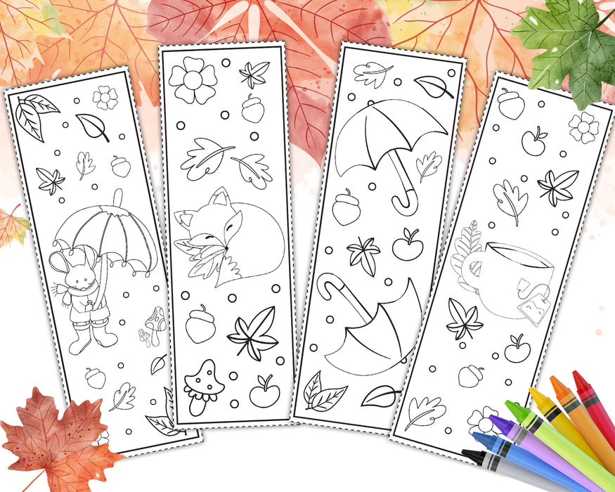 Autumn Coloring Bookmark, Printable Fall Coloring Bookmarks for Kids, Fall Bookmark Activity, PDF Autumn Themed Activity for Kids