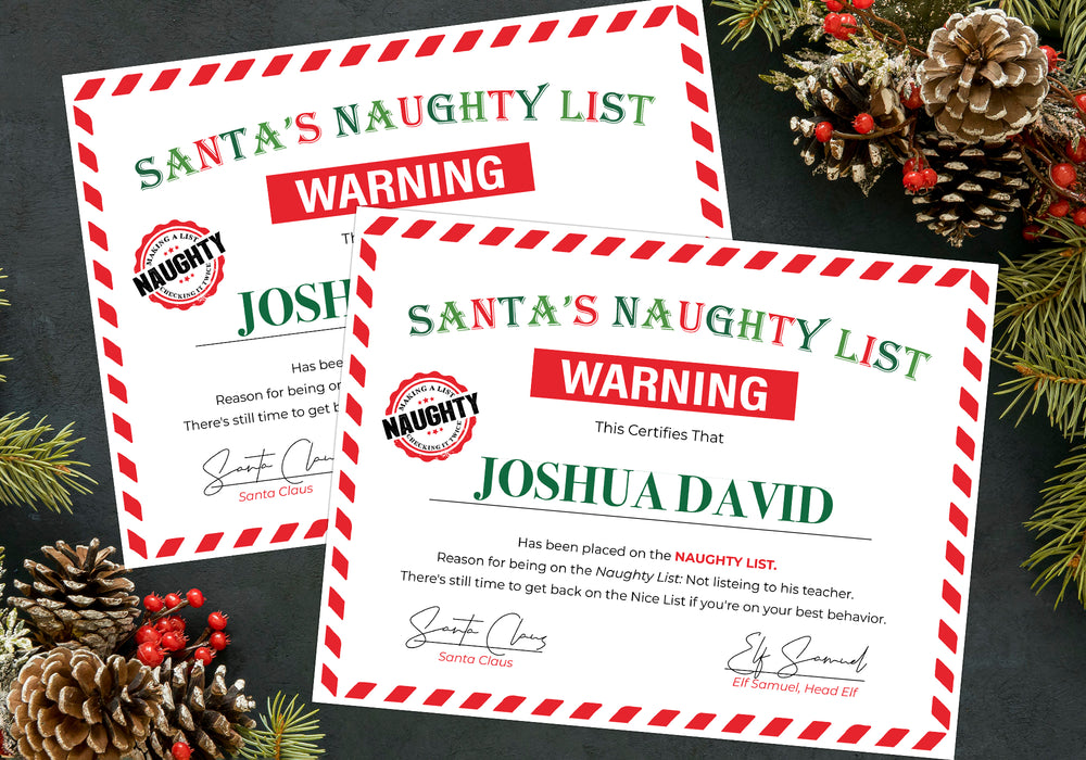 Personalized Santa Naughty List Certificate