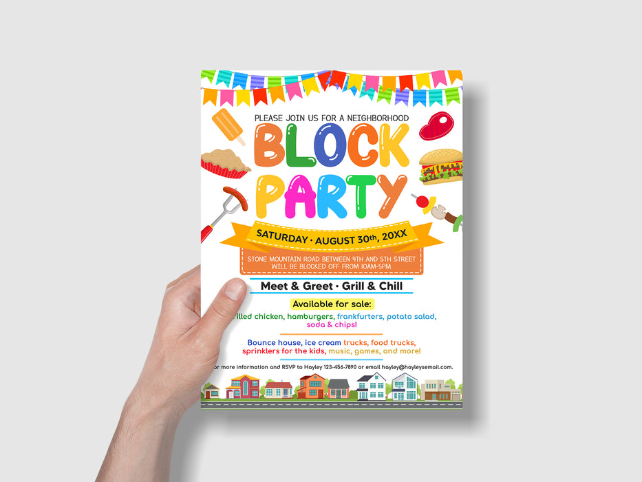 flyer template, Template Flyer, editable flyer, bbq invitation,  Block Party Flyer, summer party invite, backyard, block party, neighborhood block, party invite, party invitation, invitation flyer, grill and chill
