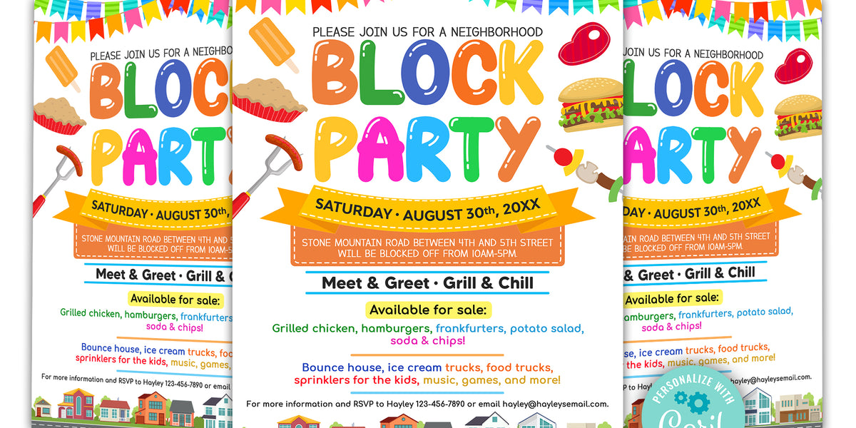 Editable Block Party Invitation Announcement Flyer — Posh Park editable-block-party-invitation-announcement-flyer-posh-park