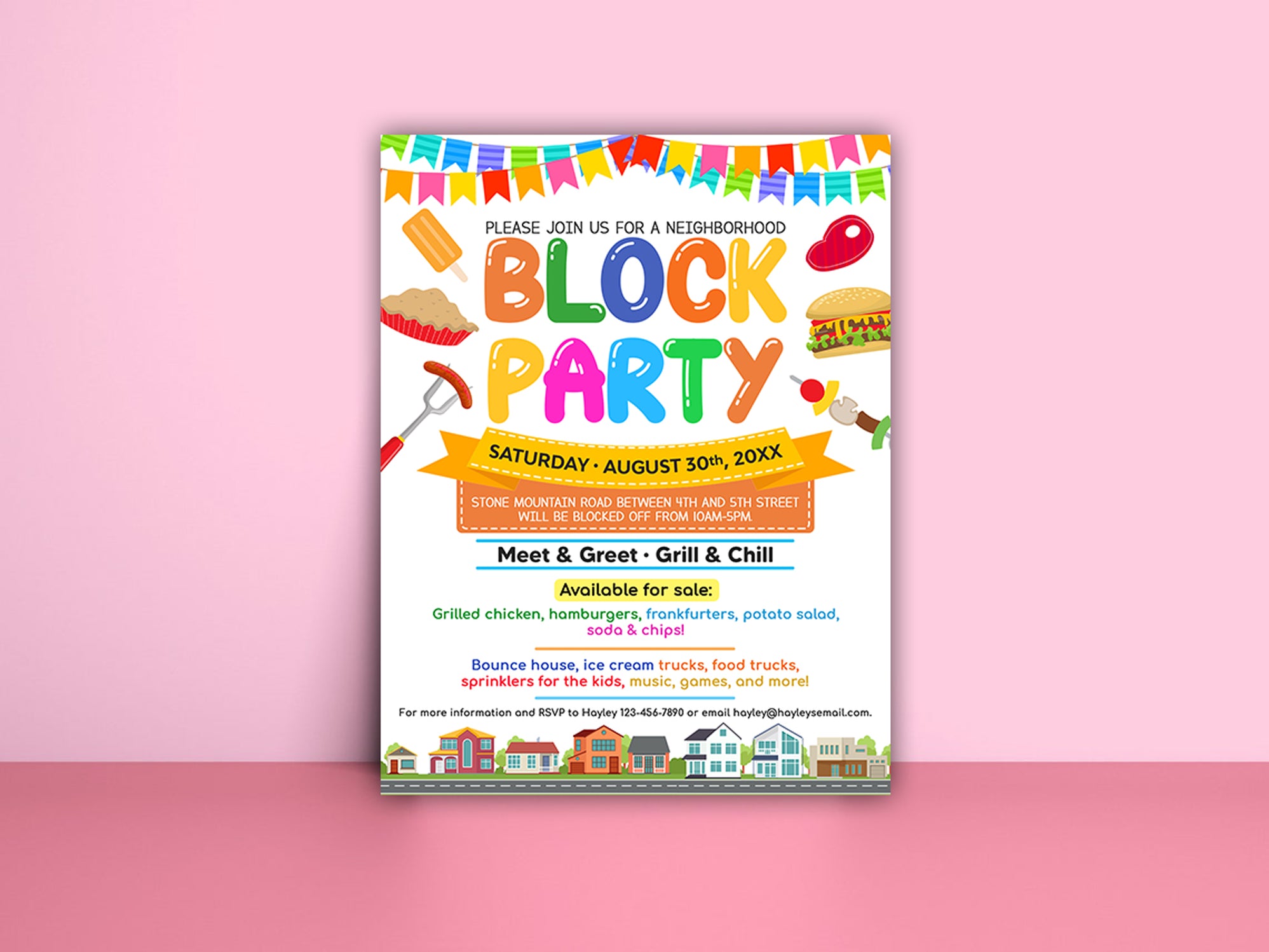 Editable Block Party Invitation Announcement Flyer — Posh Park