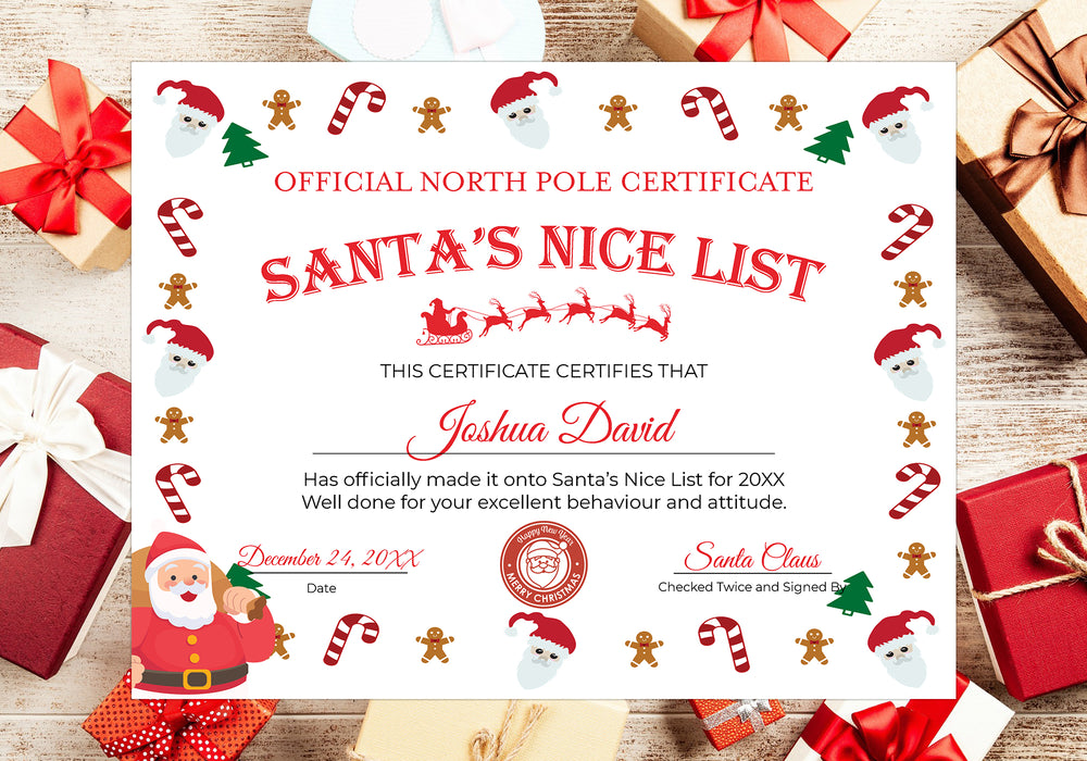 Editable Santa Certificate, Red White Christmas Certificate Template, DIY Christmas Nice List Certificate, Christmas Elf Letter
