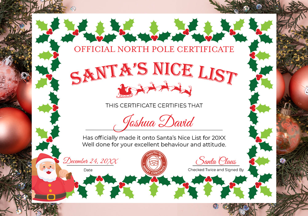 DIY Christmas Nice List Certificate, Custom Christmas Certificate Template, Editable Santa Certificate