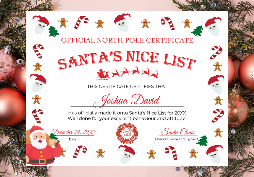 Editable Santa Certificate, Red White Christmas Certificate Template, DIY Christmas Nice List Certificate, Christmas Elf Letter