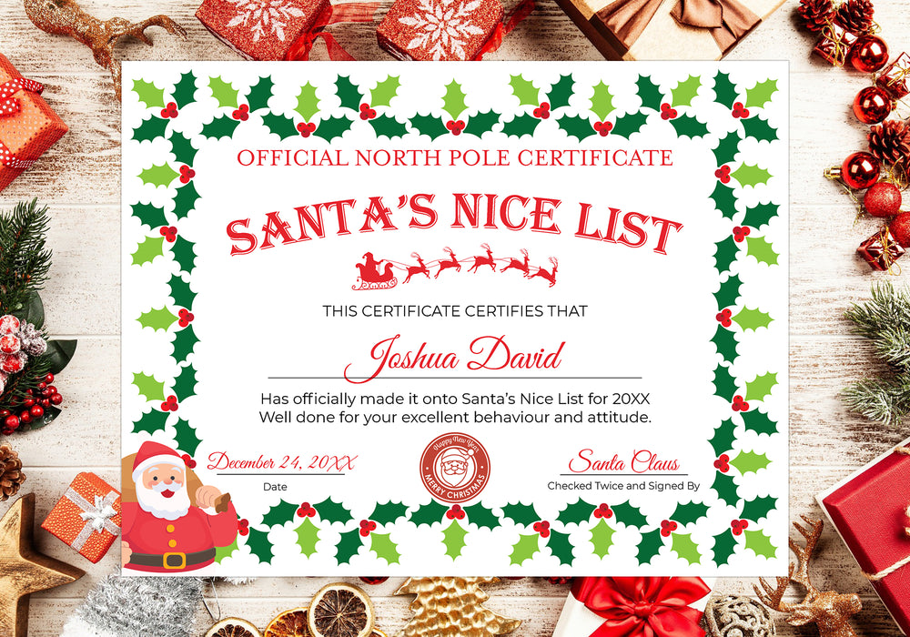 DIY Christmas Nice List Certificate, Custom Christmas Certificate Template, Editable Santa Certificate