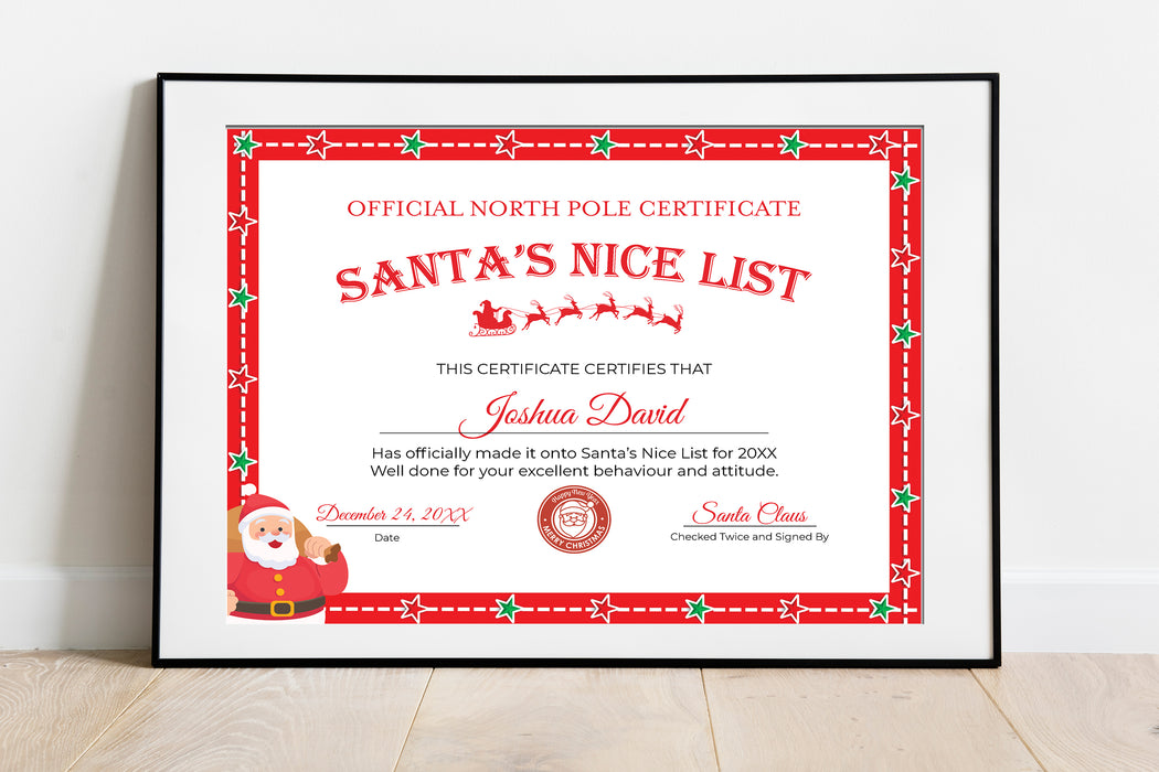 Festive Red Christmas Certificate, Santa Claus Letter to Kids, Cute Nice List Certificate, Editable Santa Certificate