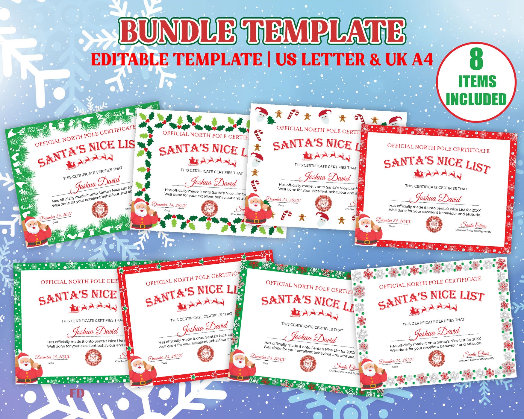 Nice List Ribbon Editable Christmas Nice List Certificate Template Bundle — Posh Park