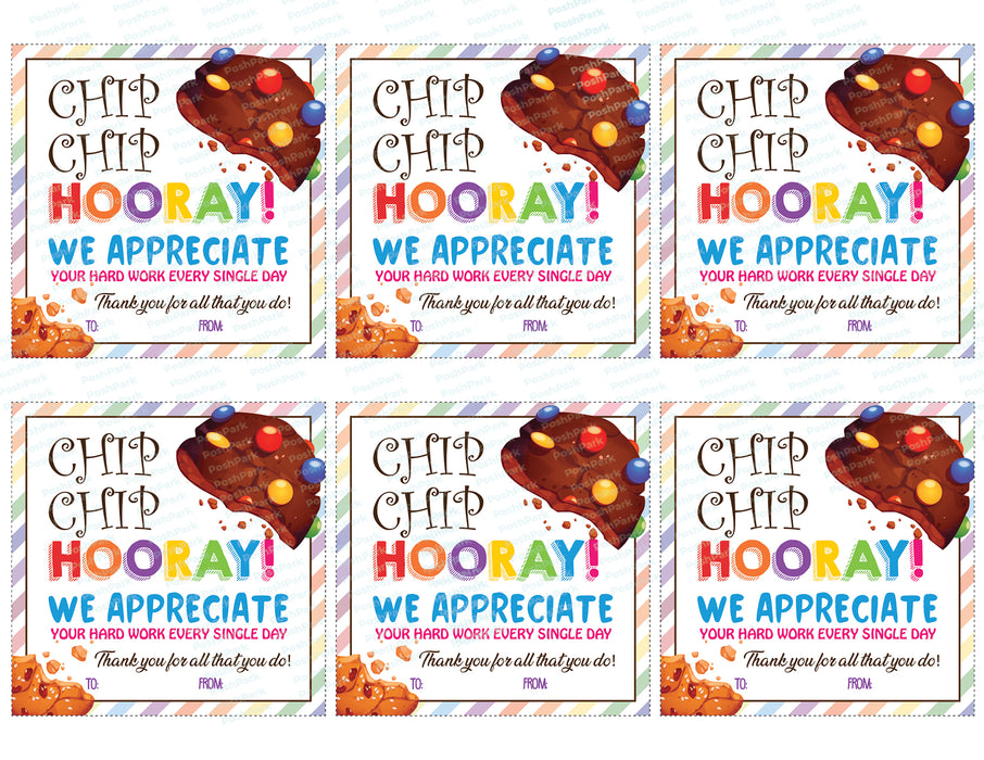teacher Appreciation, cookie tag, Cookie Gift Tag, Thank You Gift Tag, Printable Thank You, Cookie Thank You, Appreciation Gift, appreciation week, school pto pta, chip chip hooray tag, staff appreciation, thank you favors, printable tags