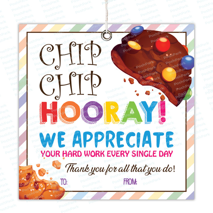 teacher Appreciation, cookie tag, Cookie Gift Tag, Thank You Gift Tag, Printable Thank You, Cookie Thank You, Appreciation Gift, appreciation week, school pto pta, chip chip hooray tag, staff appreciation, thank you favors, printable tags
