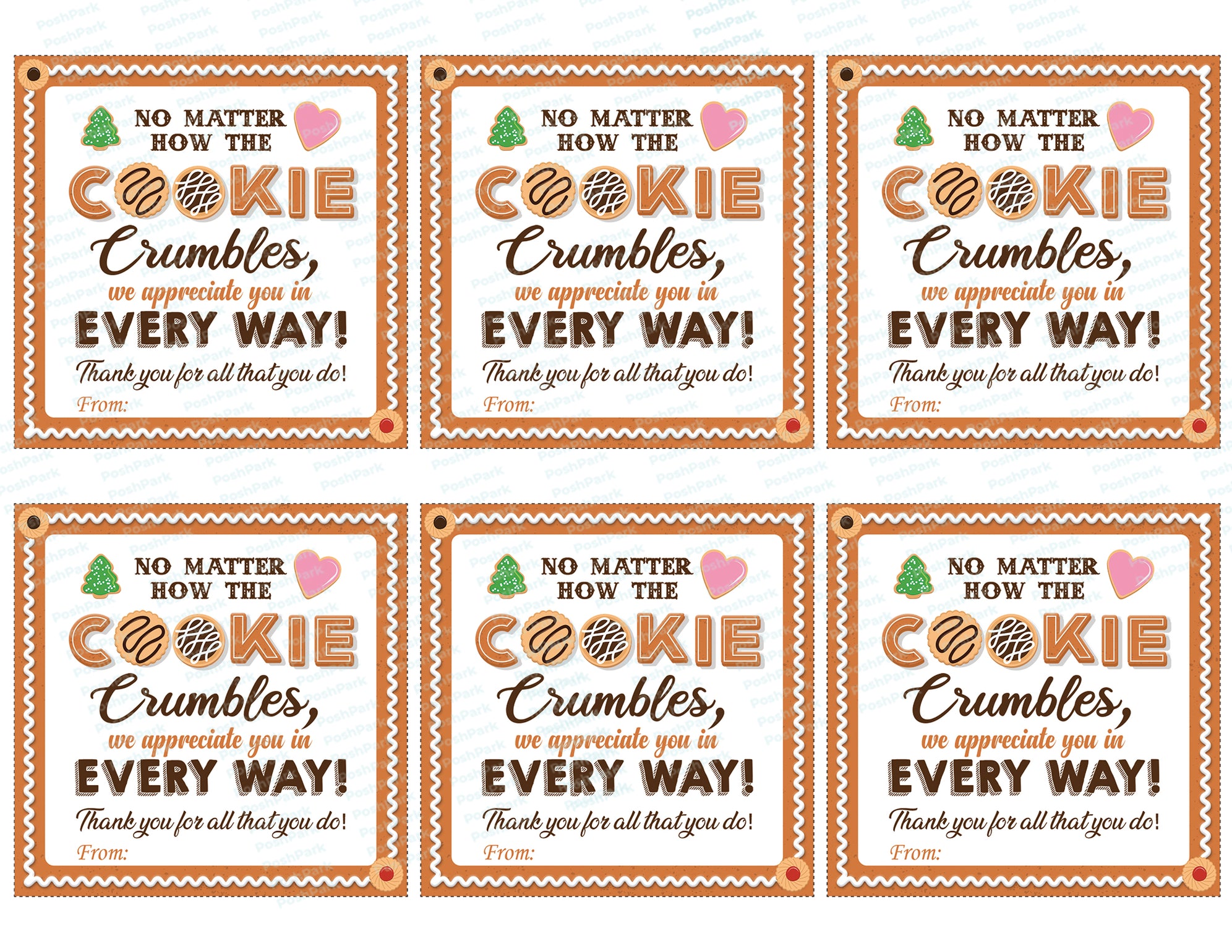 Printable No Matter How the Cookie Crumbles Tag PDF Cute Cookie Appre