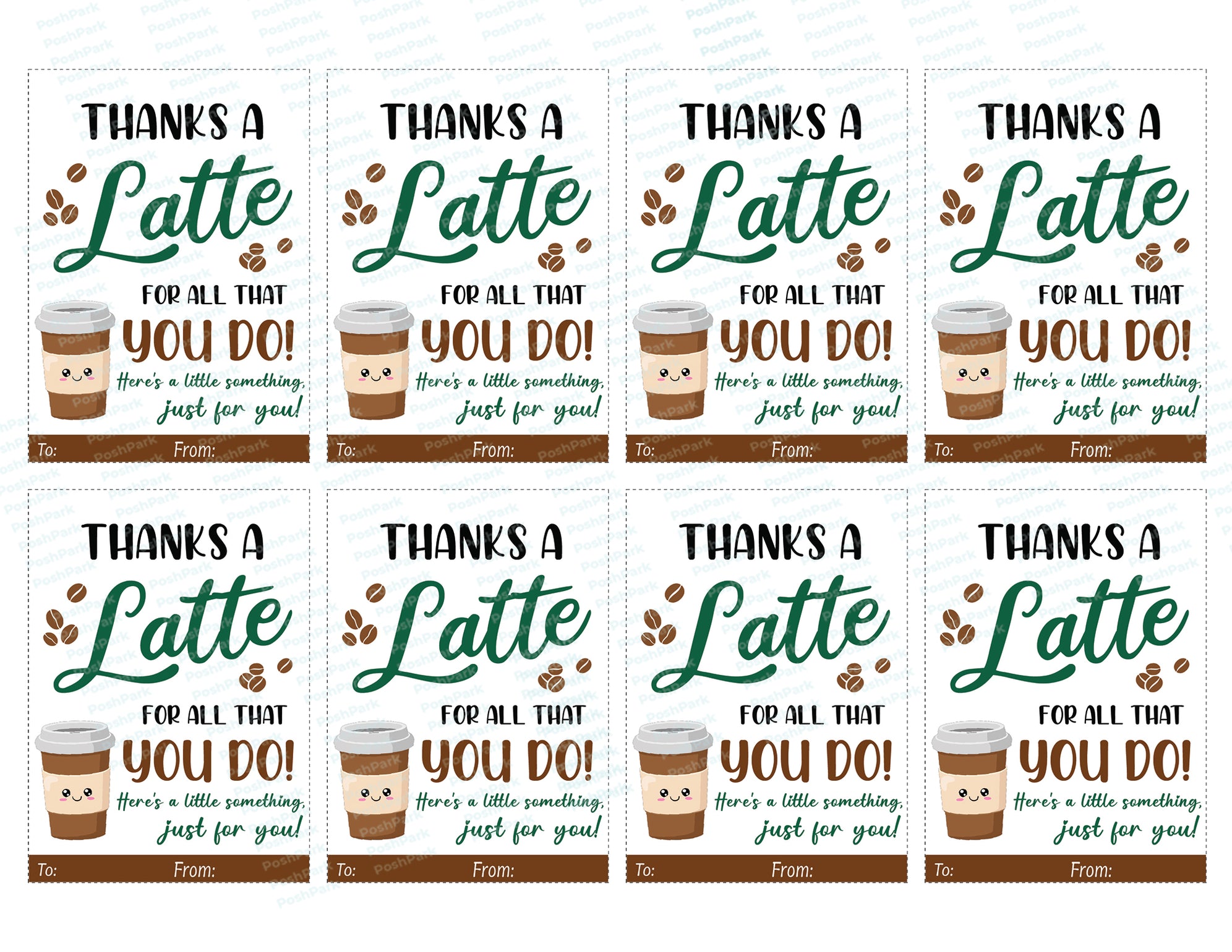 PDF Thanks a Latte Printable Gift Tag, Appreciation Coffee Gift Tag, I