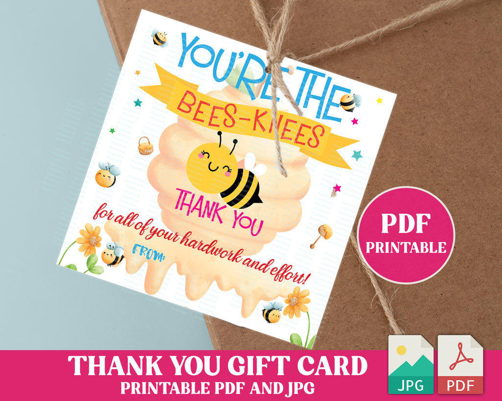 printable-thank-you-bee-tag-template-pdf-you-re-the-bees-knees-apprec-posh-park for Free Printable Bee Gift Tags Printable Thank You Bee Tag Template, PDF You're The Bees Knees Apprec — Posh Park for Free Printable Bee Gift Tags