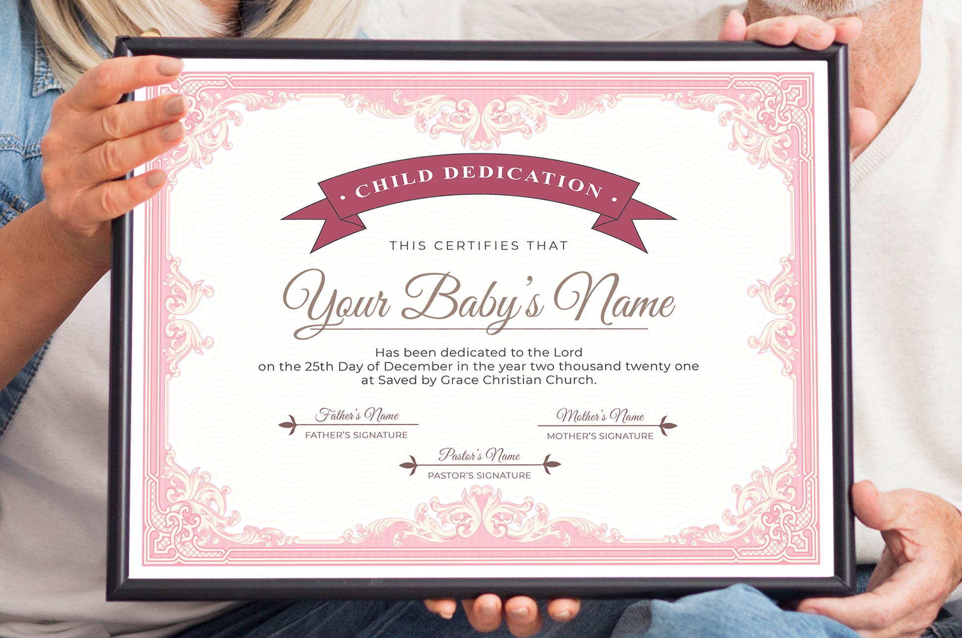 DIY Editable Blue & Pink Baby Dedication Certificate Template BUNDLE ...