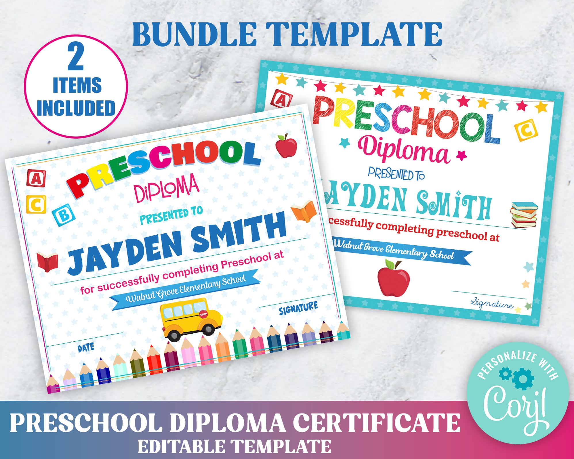 Editable Preschool Certificate Template Bundle, Customizable Preschool ...